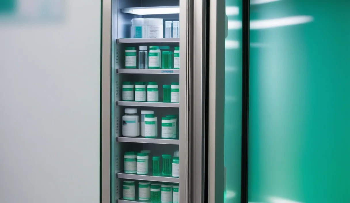 Medikamenten-Kühlschrank mit Funk-Temperatursensor im Labor